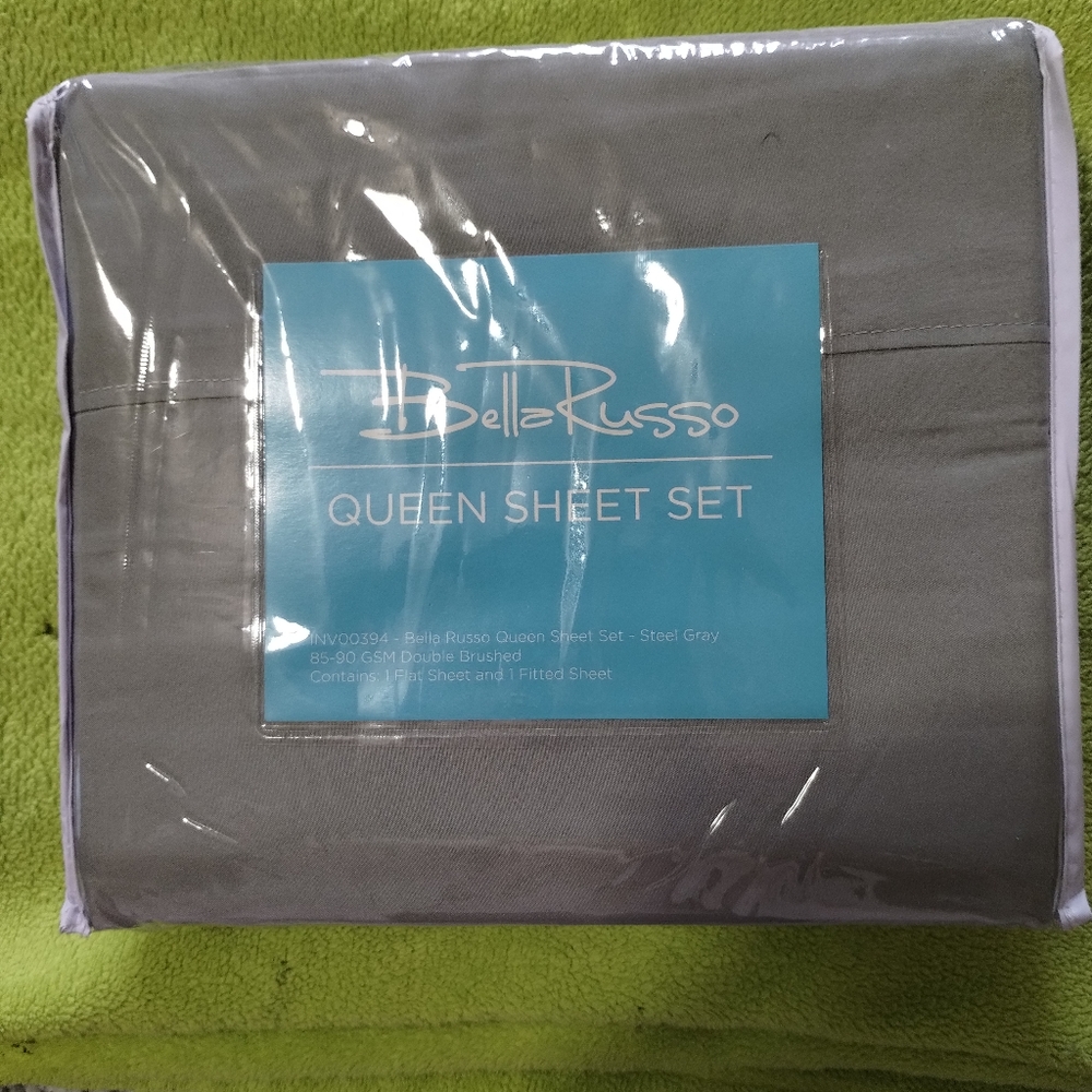 New BELLA RUSSO 1 QUEEN SIZE 2 PIECE SHEET SET, Stone Gray, Fitted & Flat